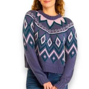 NWT True Craft Size XL Frigid Blue Crew Neck Intarsia Sweater